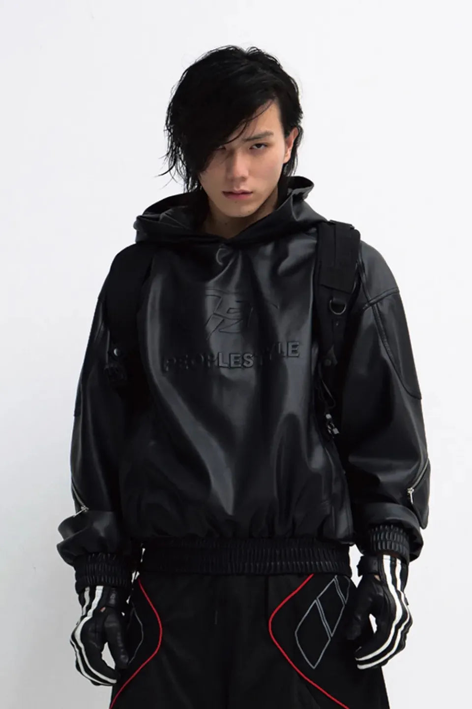 3D Embossed Faux Leather Hoodie