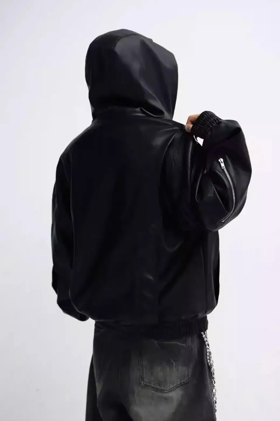 3D Embossed Faux Leather Hoodie
