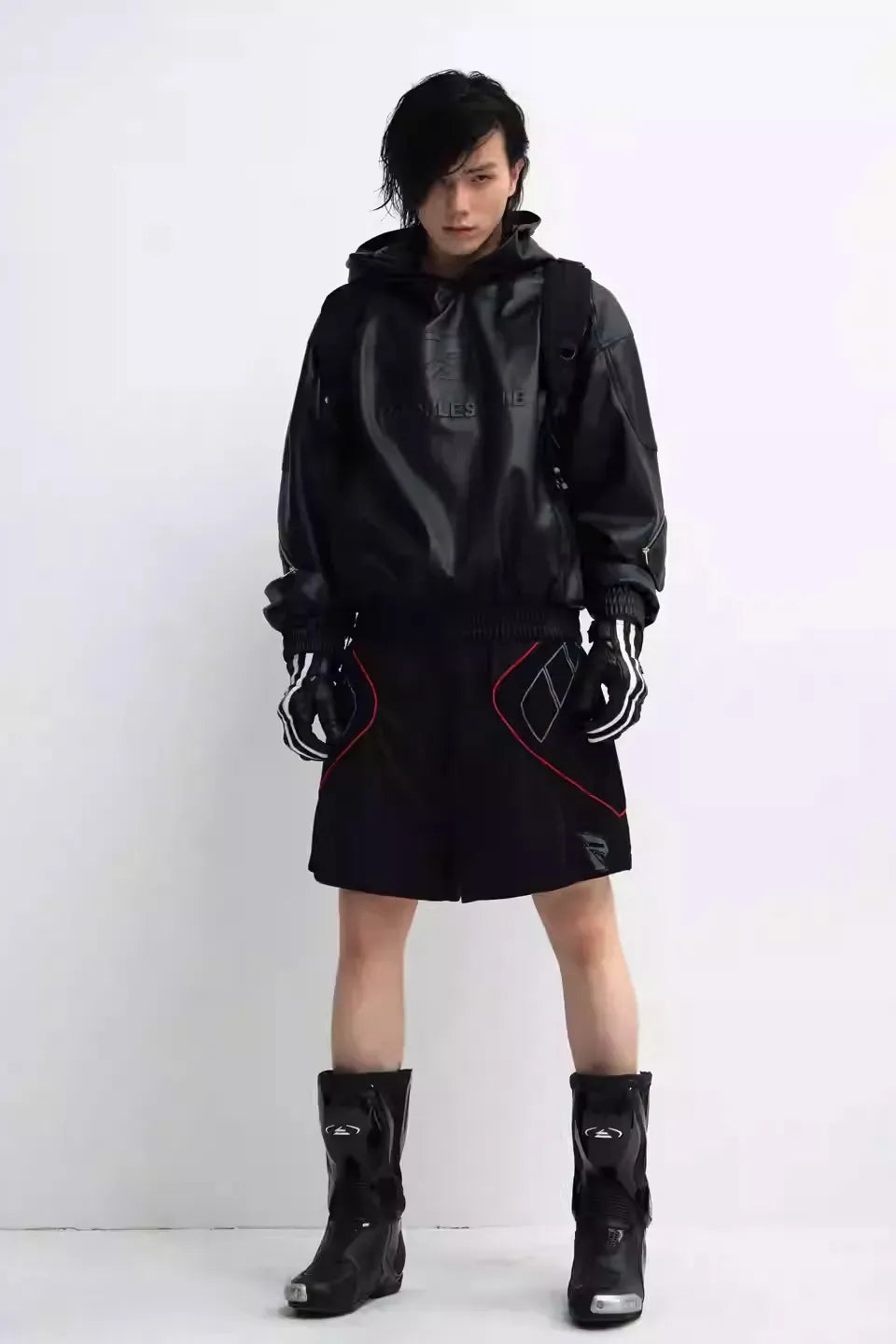 3D Embossed Faux Leather Hoodie