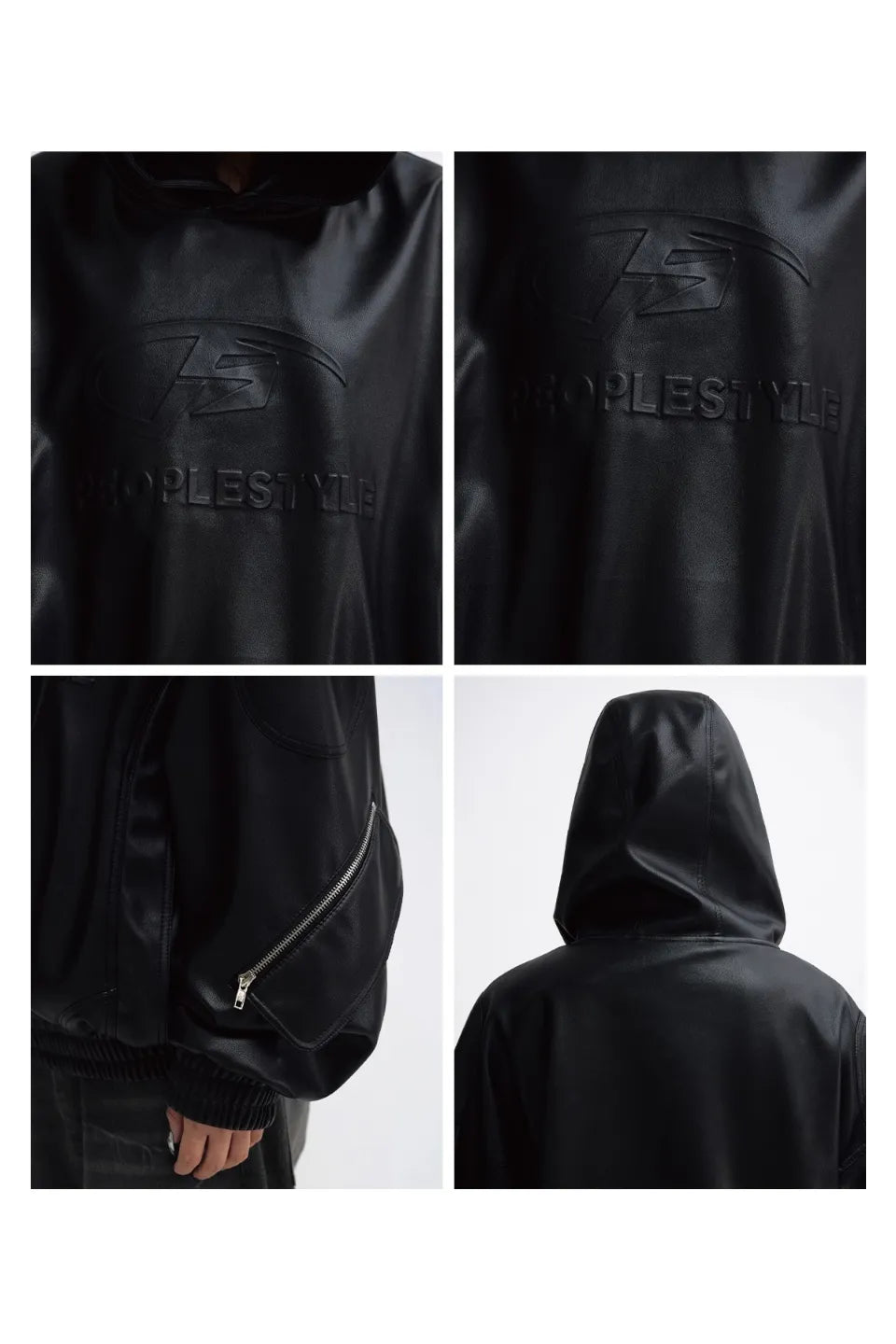 3D Embossed Faux Leather Hoodie