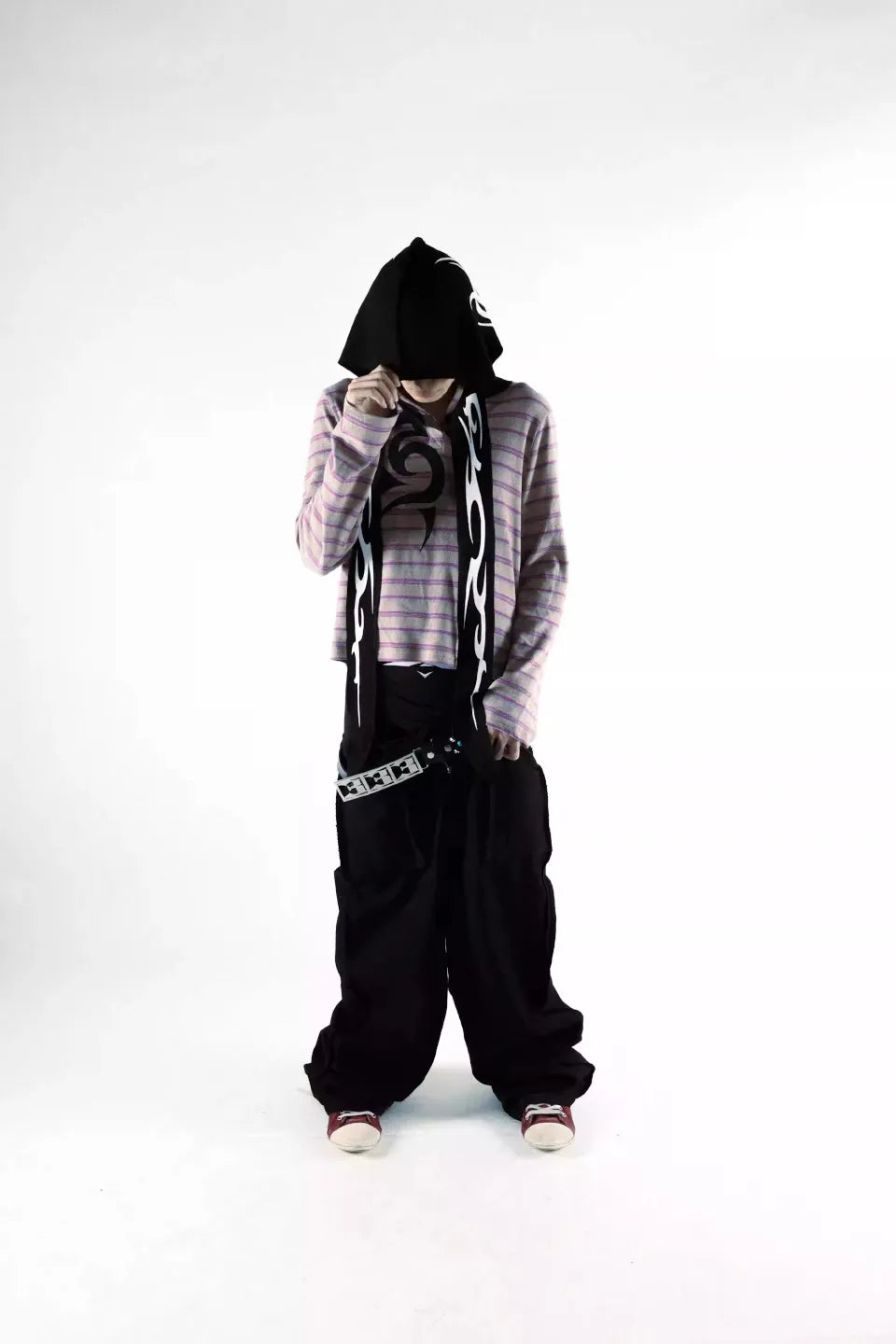 3MAN0N Totem Print Reverse Black Washed Loose Baggy Jeans