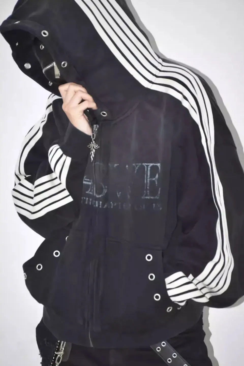 5stripe Webbing Cropped Zip Hoodie