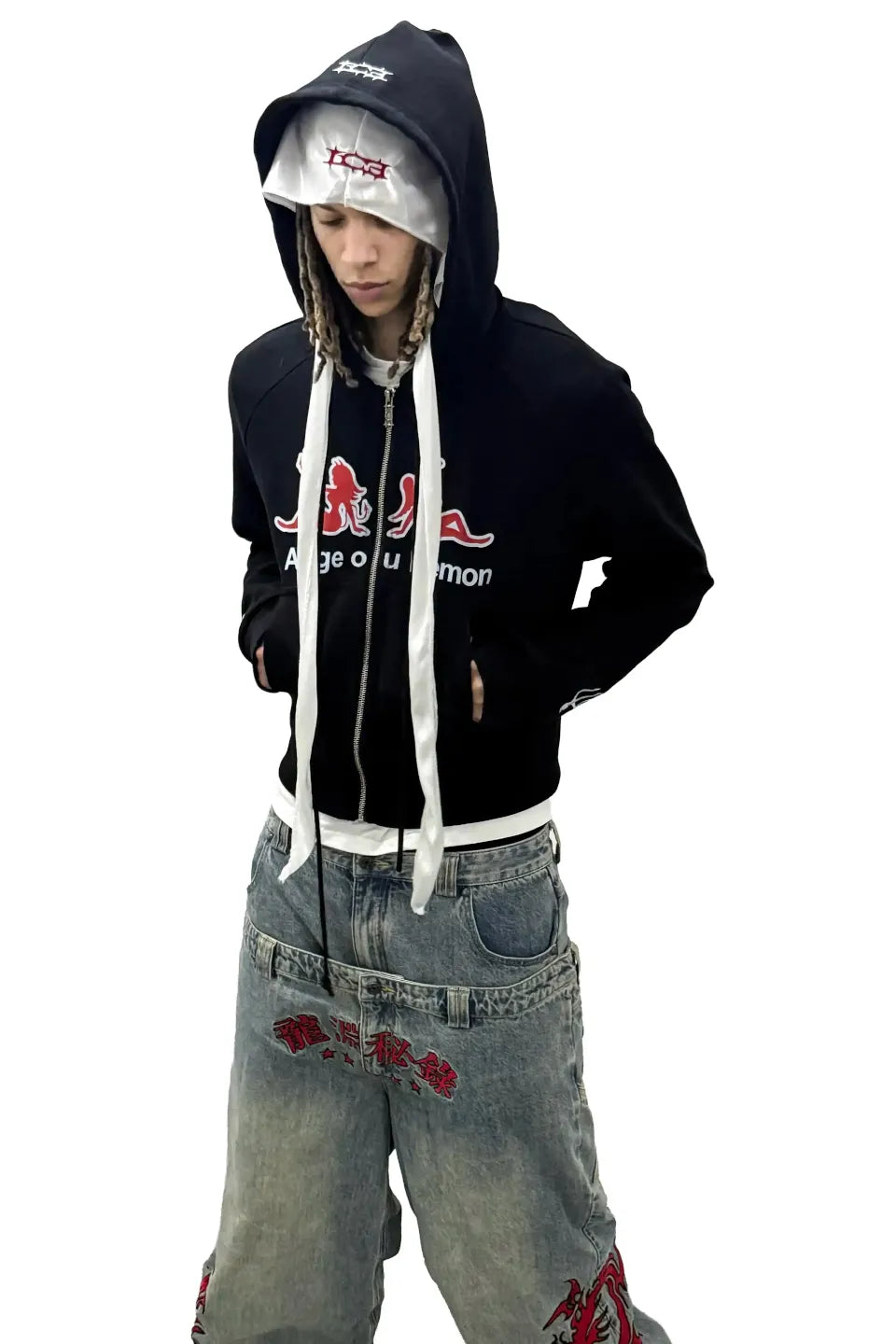 Angel or Devil Cropped Zip Hoodie
