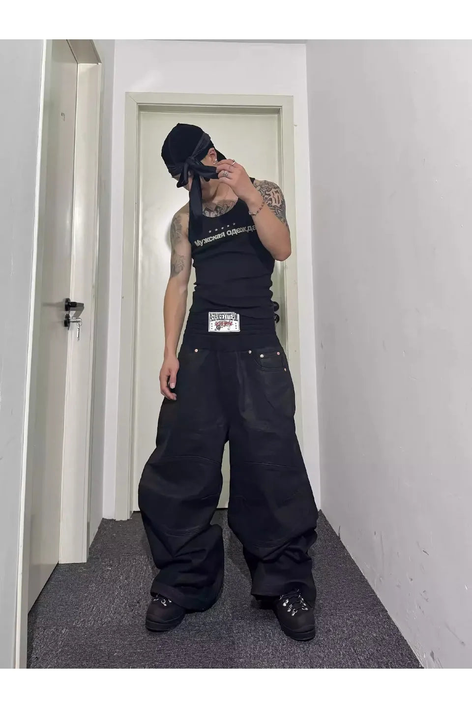 Asian Sexy Team Double Up Wax Baggy Jeans