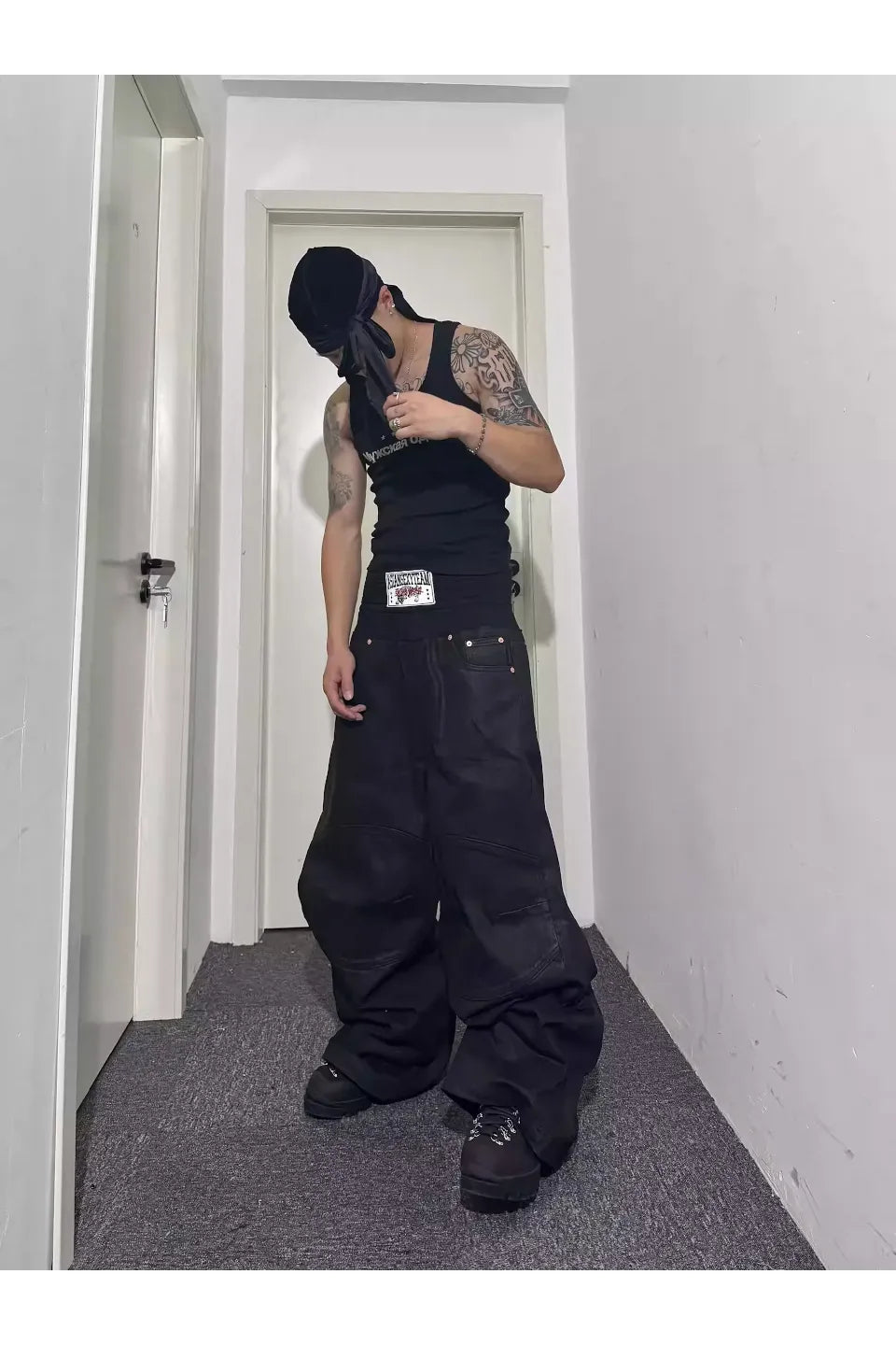 Asian Sexy Team Double Up Wax Baggy Jeans