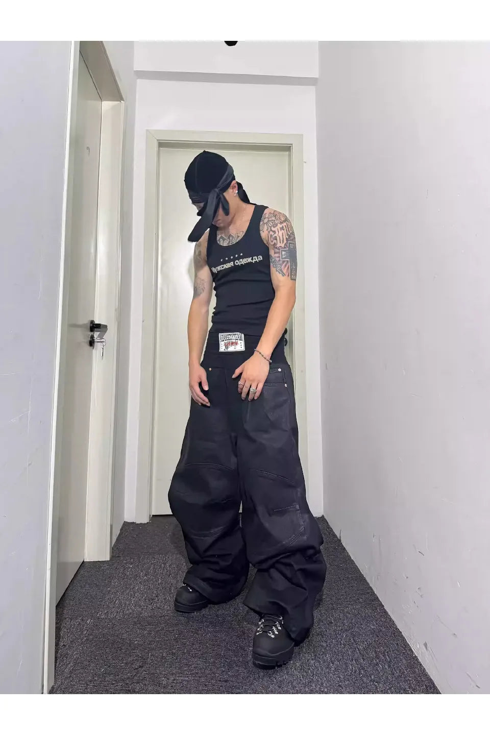 Asian Sexy Team Double Up Wax Baggy Jeans
