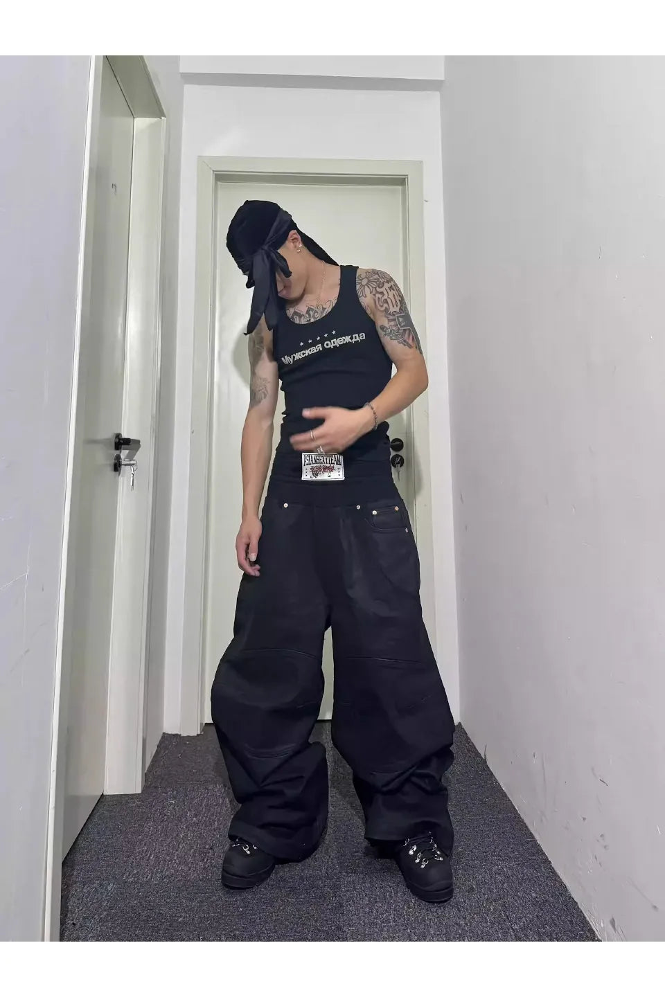 Asian Sexy Team Double Up Wax Baggy Jeans