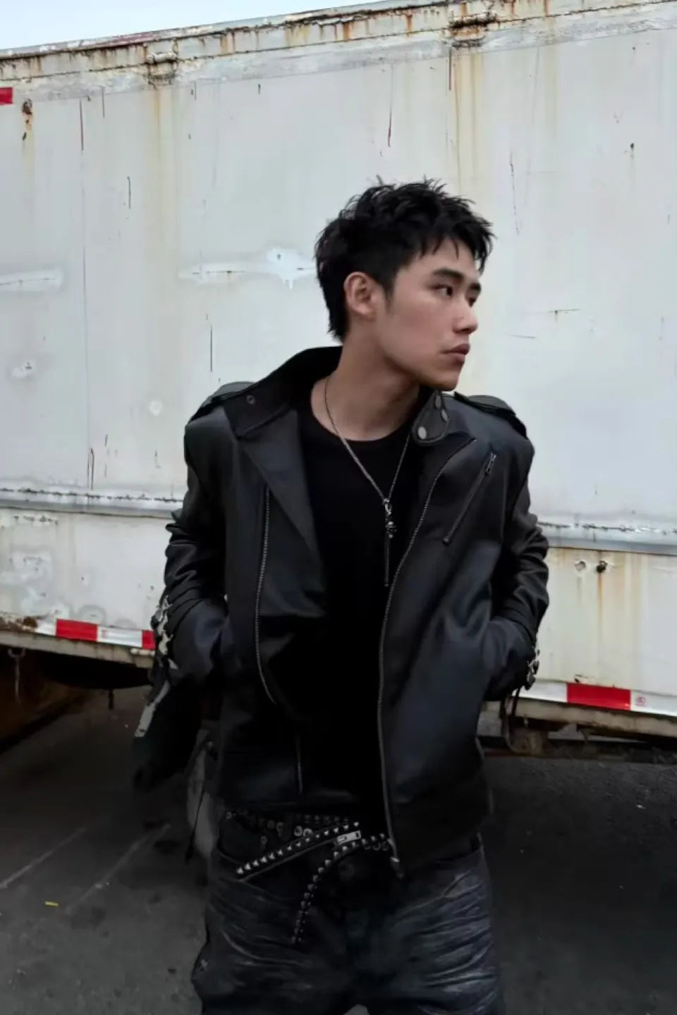 Asymmetric Padded Leather Jacket