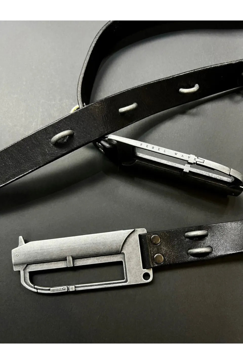 BΣLA Military Leather Belt Steel Ring & Blade Buckle