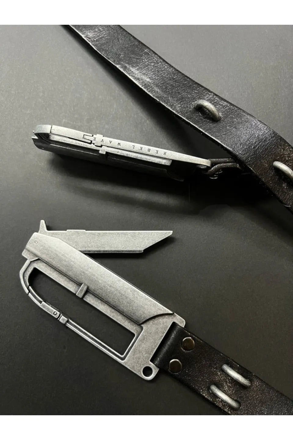BΣLA Military Leather Belt Steel Ring & Blade Buckle