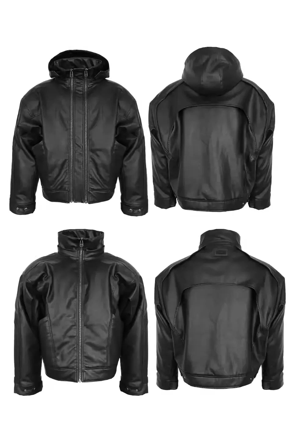 Back Hidden Detachable Double Zipper Angora Rabbit Fur Armor Leather Jacket