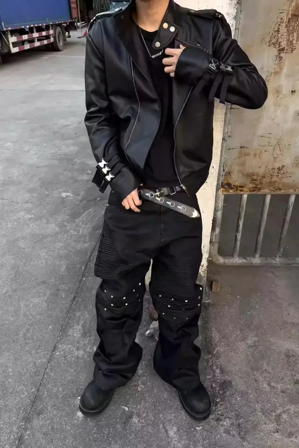 Biker Armor Studded Waxed Jeans