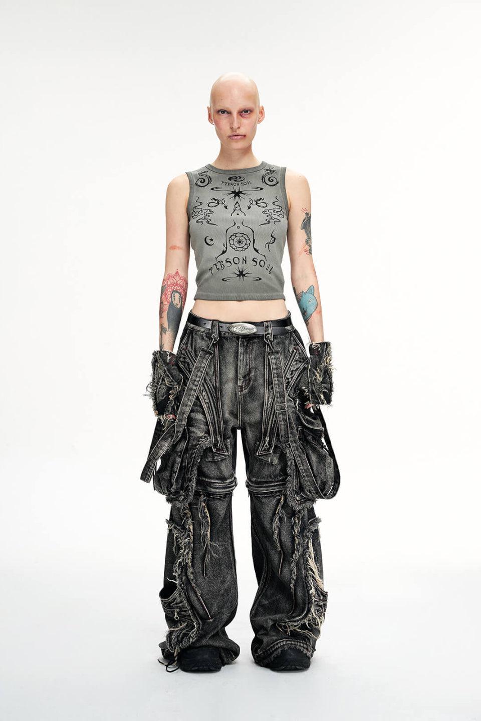 Black Detachable Denim Overalls