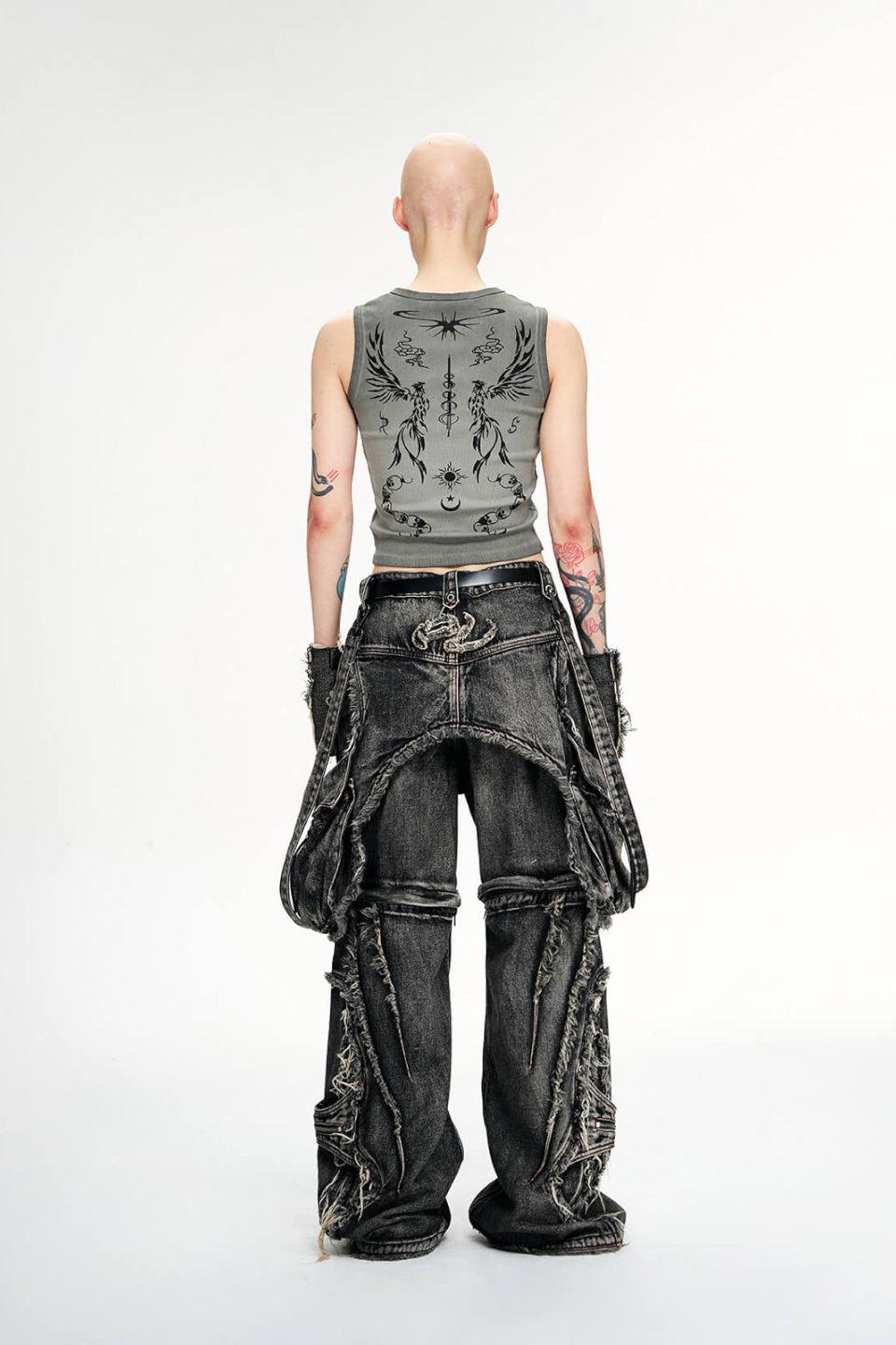 Black Detachable Denim Overalls