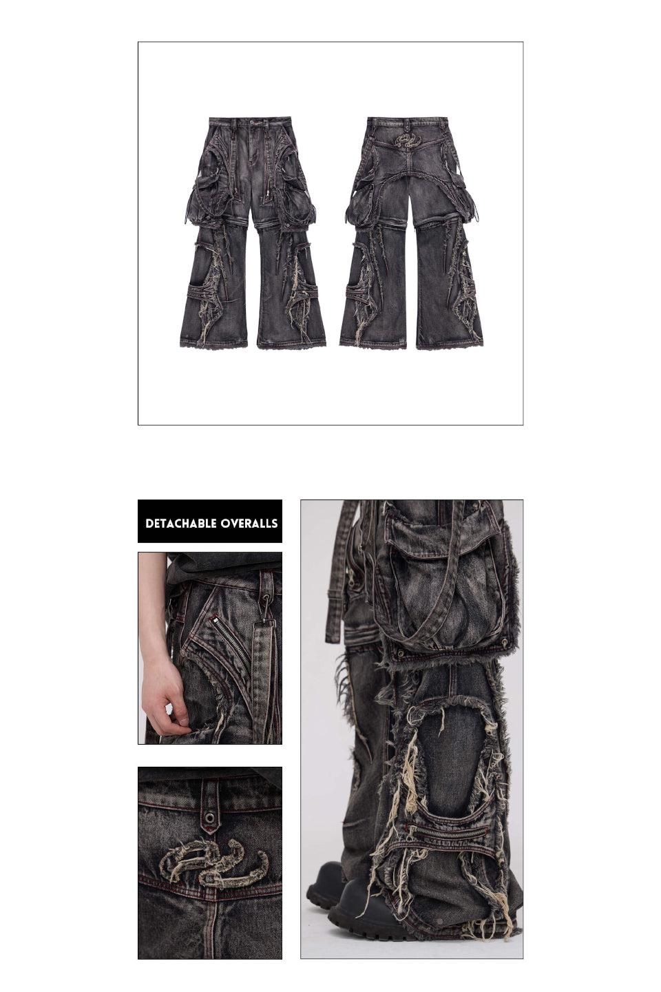 Black Detachable Denim Overalls