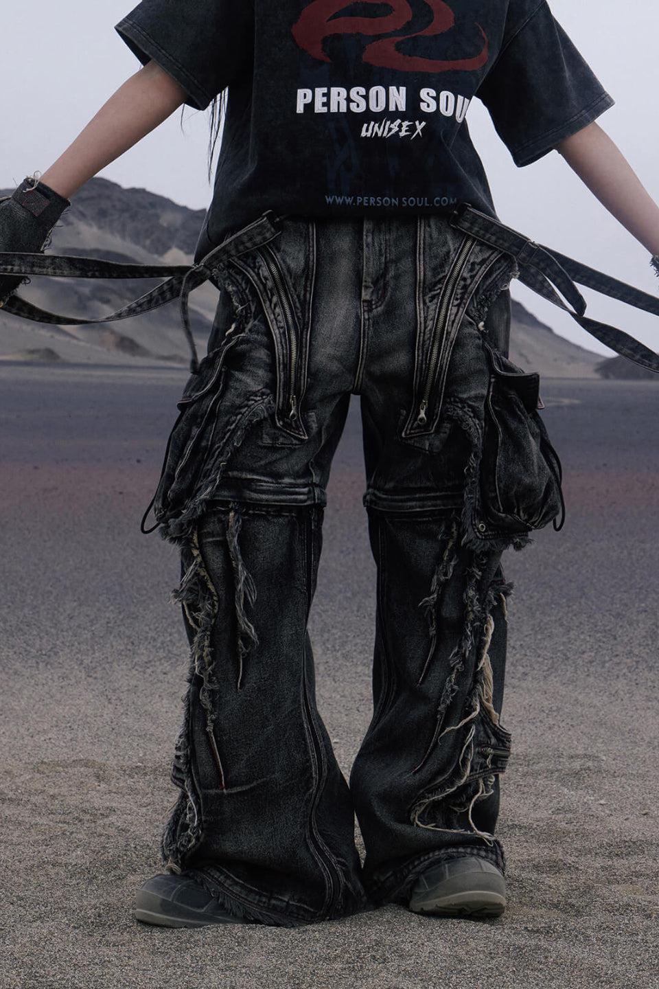 Black Detachable Denim Overalls