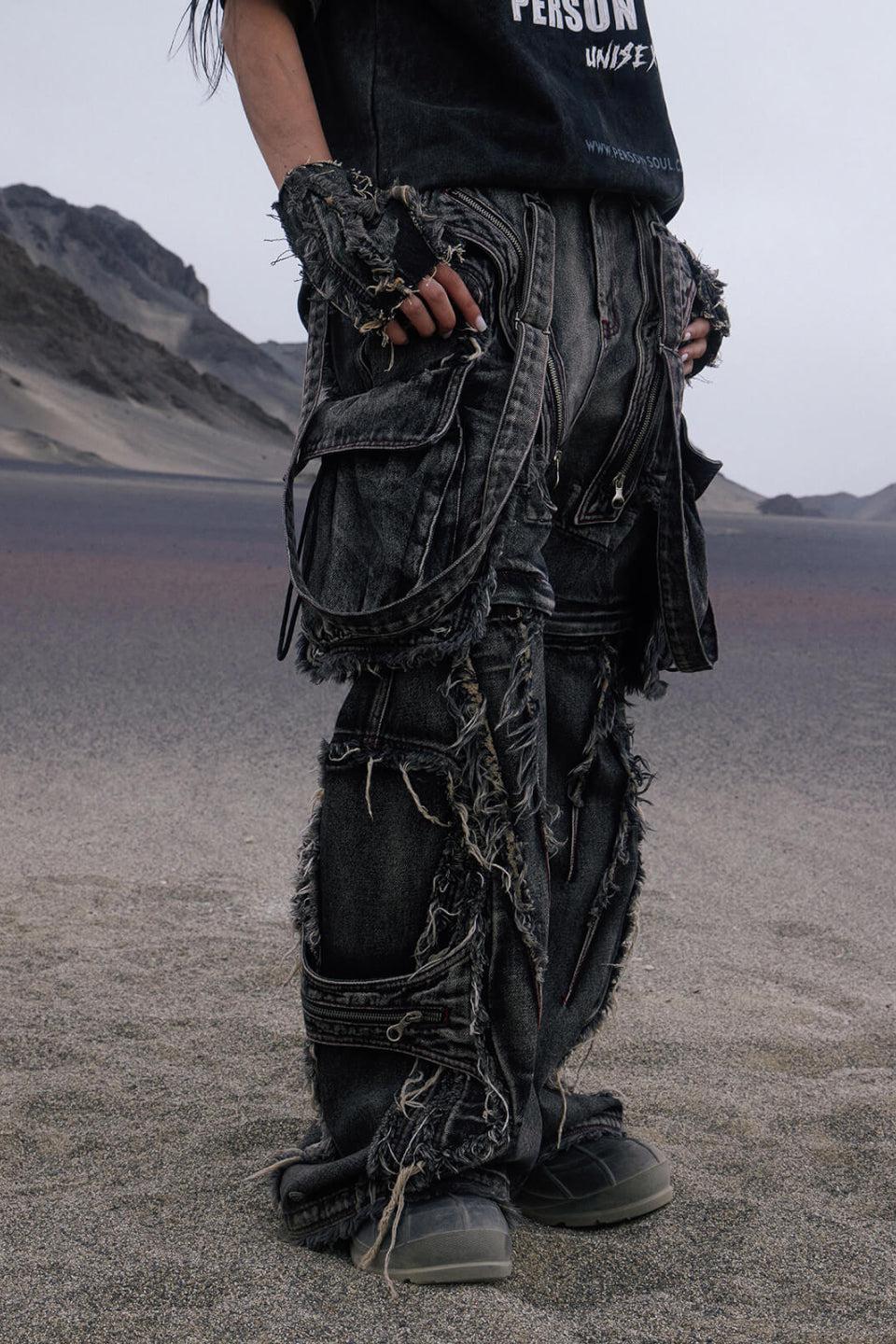 Black Detachable Denim Overalls