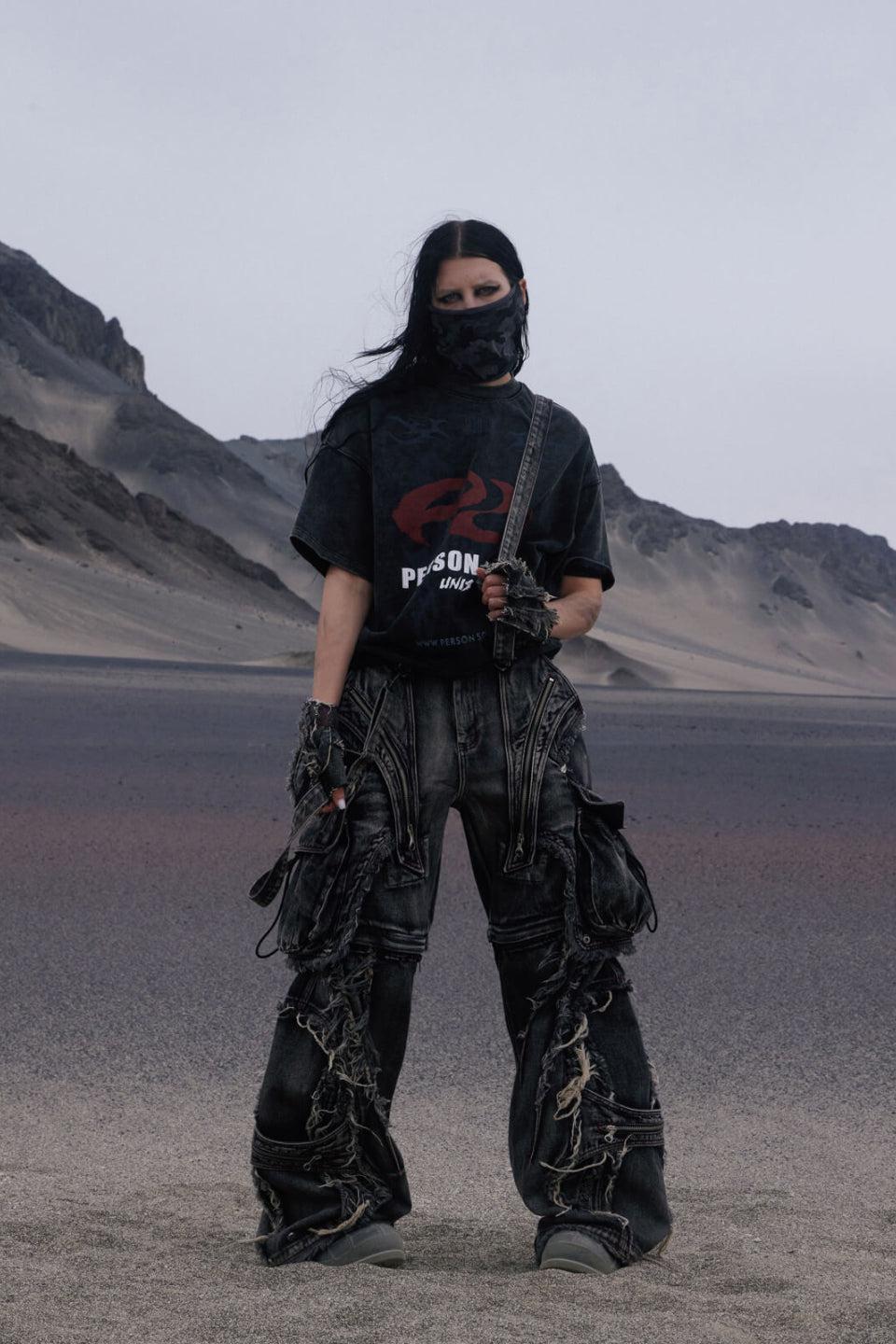 Black Detachable Denim Overalls