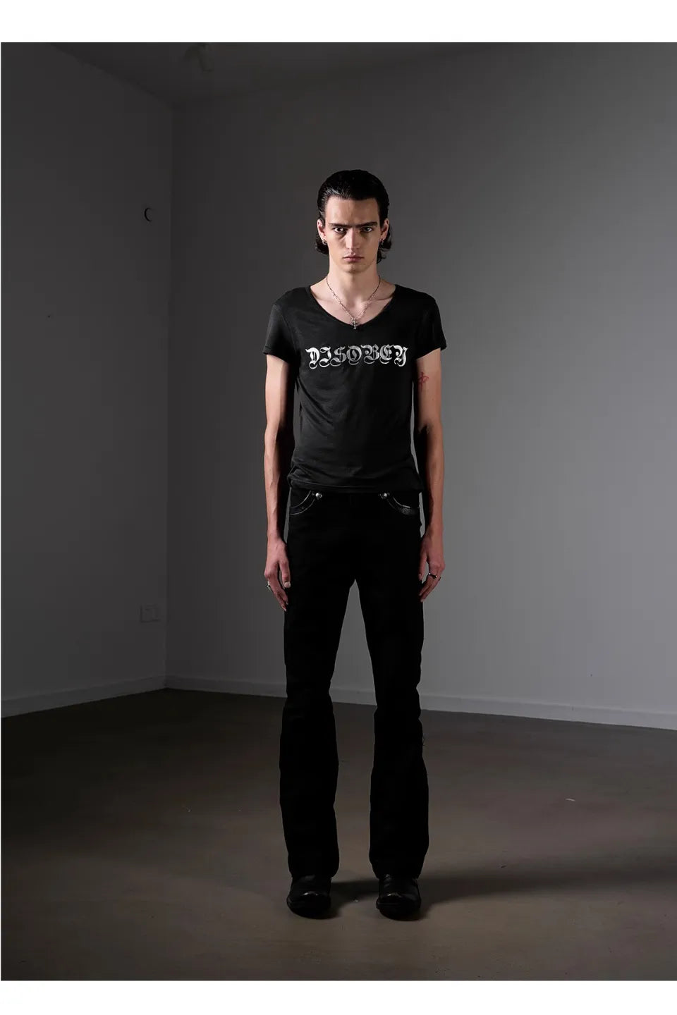 Black Trousers in Scimitar Canvas with Decorative Leather Trim and Buttons