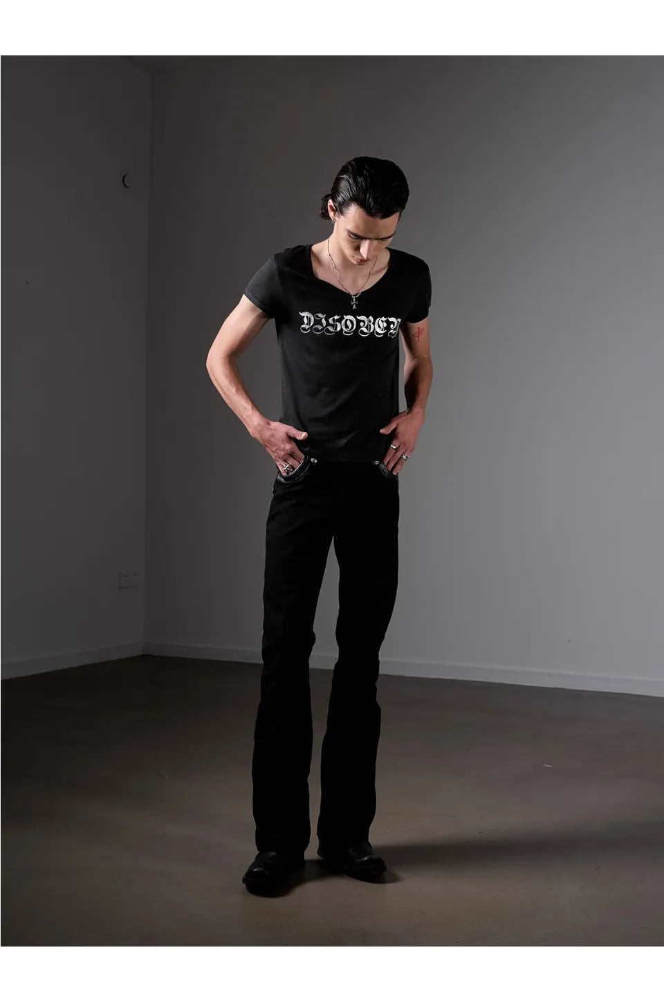 Black Trousers in Scimitar Canvas with Decorative Leather Trim and Buttons