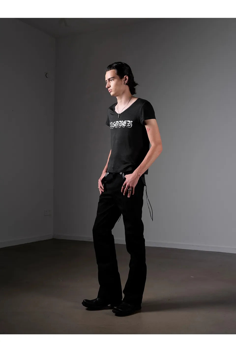 Black Trousers in Scimitar Canvas with Decorative Leather Trim and Buttons