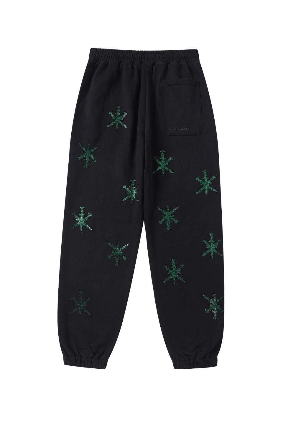 Black with Green Dagger Rhinestone Jogger