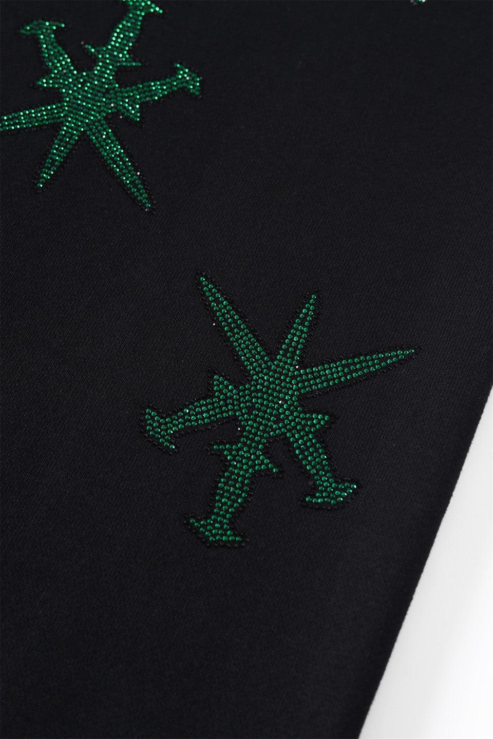 Black with Green Dagger Rhinestone Jogger