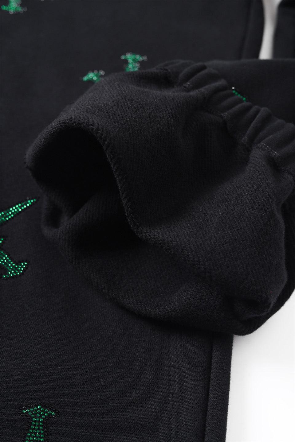 Black with Green Dagger Rhinestone Jogger
