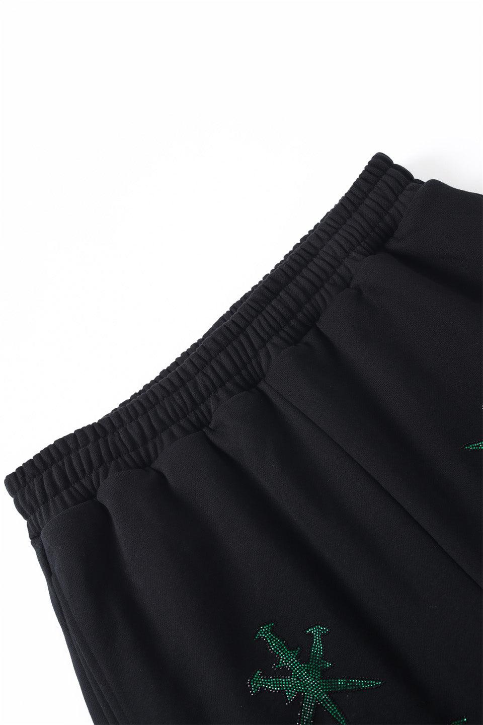 Black with Green Dagger Rhinestone Jogger