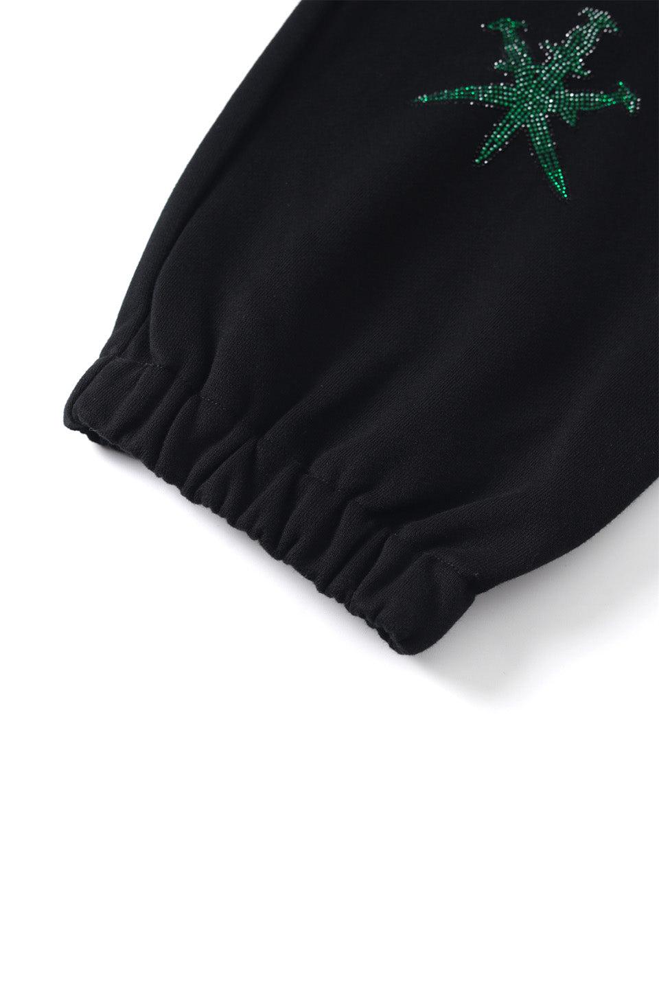 Black with Green Dagger Rhinestone Jogger