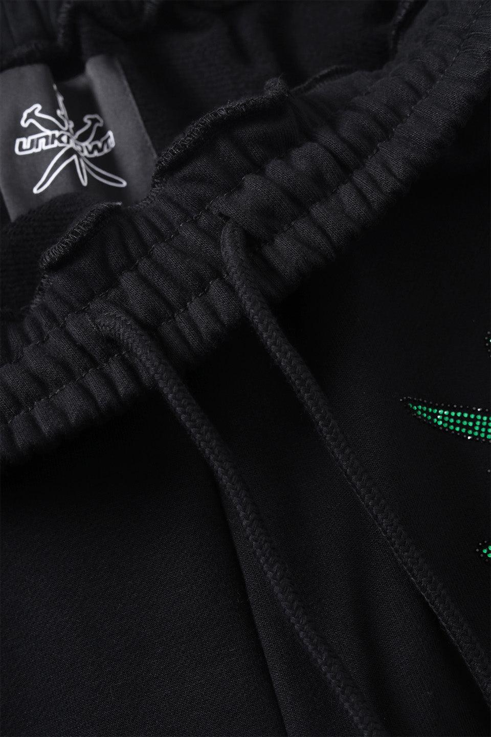 Black with Green Dagger Rhinestone Jogger