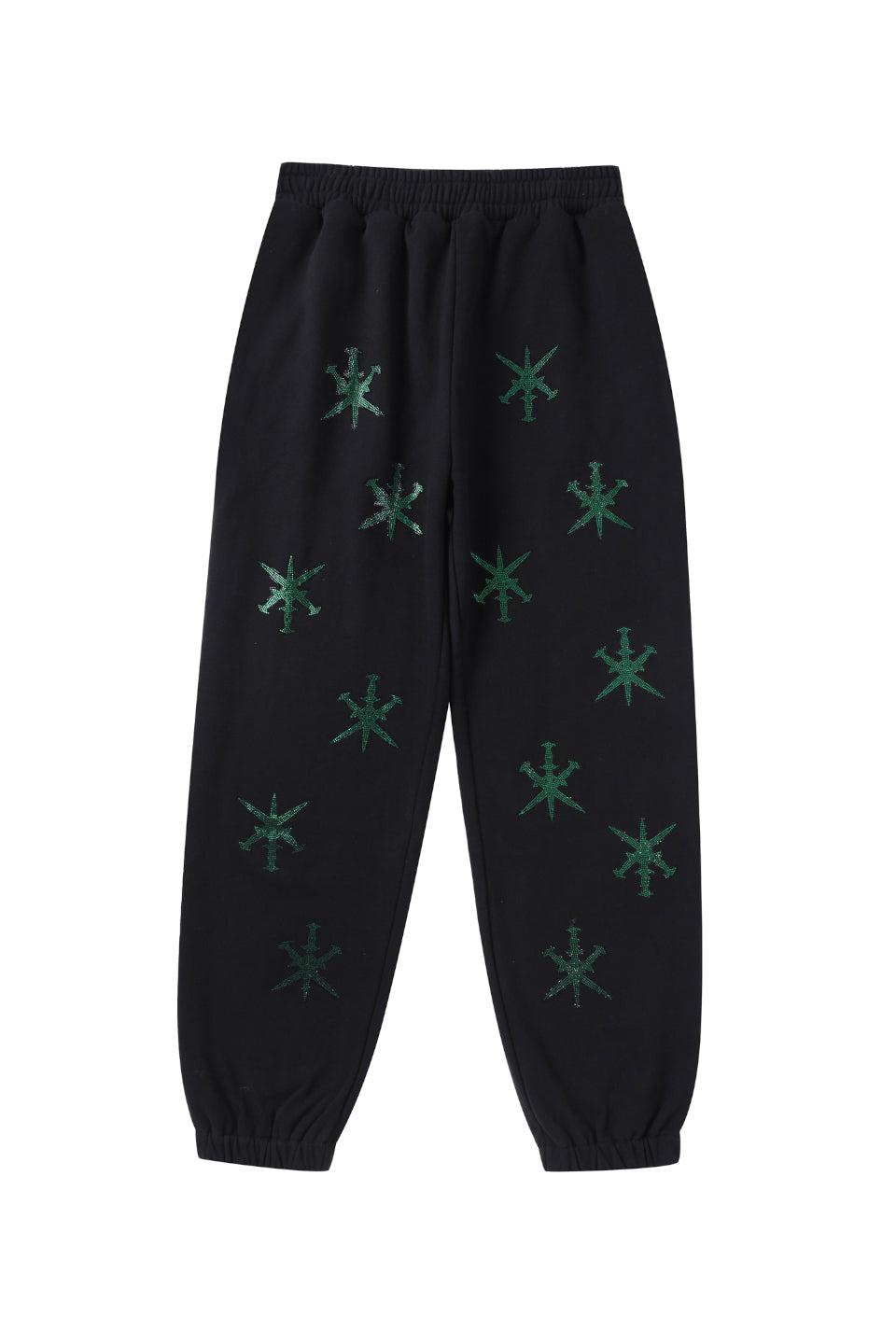 Black with Green Dagger Rhinestone Jogger