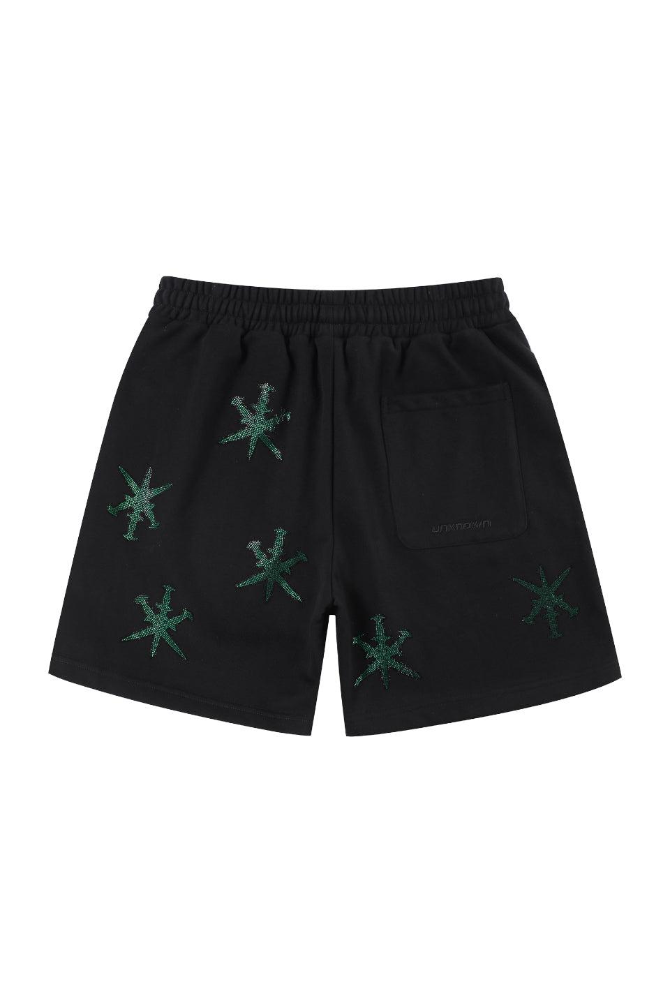 Black with Green Dagger Rhinestone Shorts