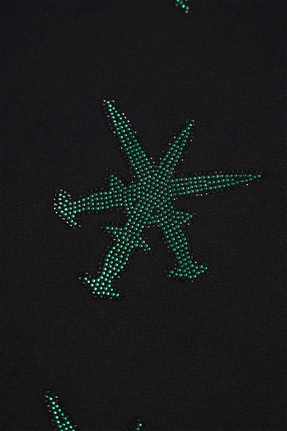 Black with Green Dagger Rhinestone Shorts