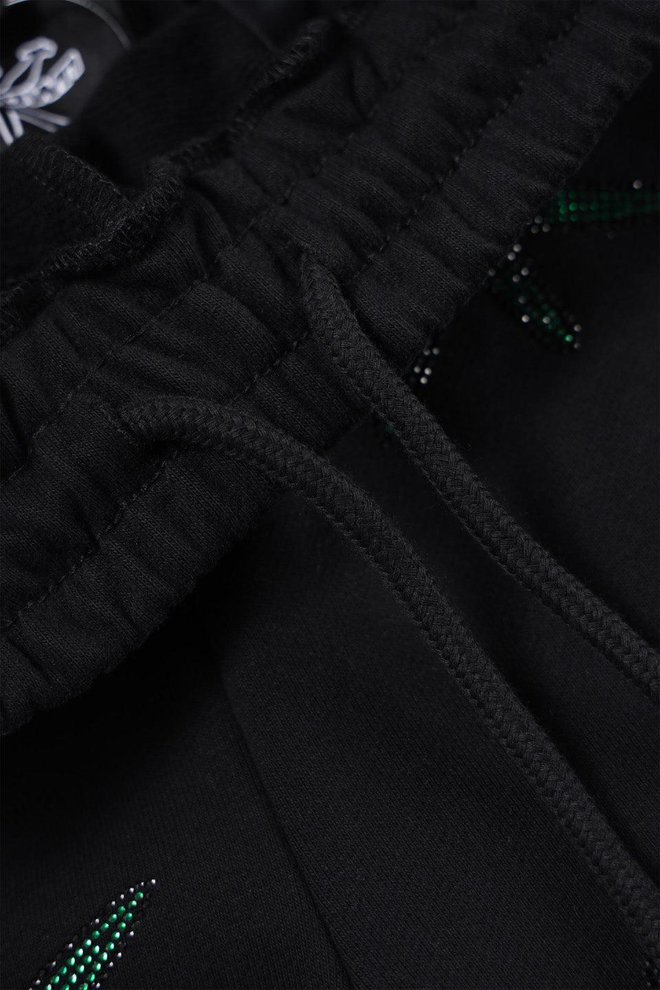 Black with Green Dagger Rhinestone Shorts