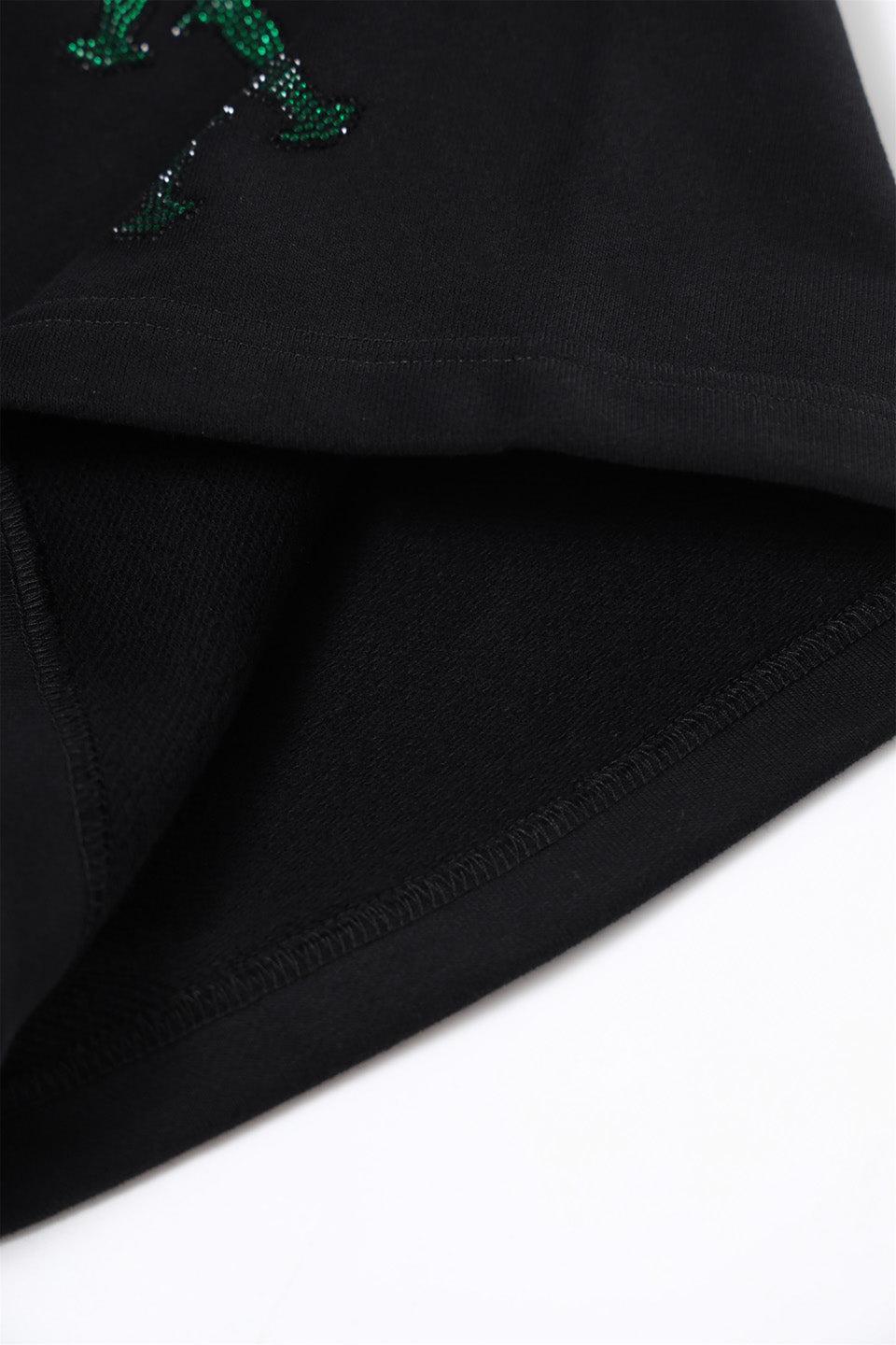 Black with Green Dagger Rhinestone Shorts