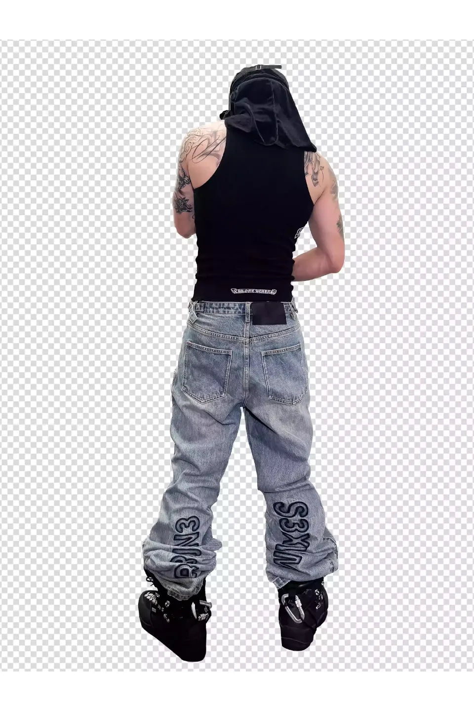 Blue Flared Buckle Jeans