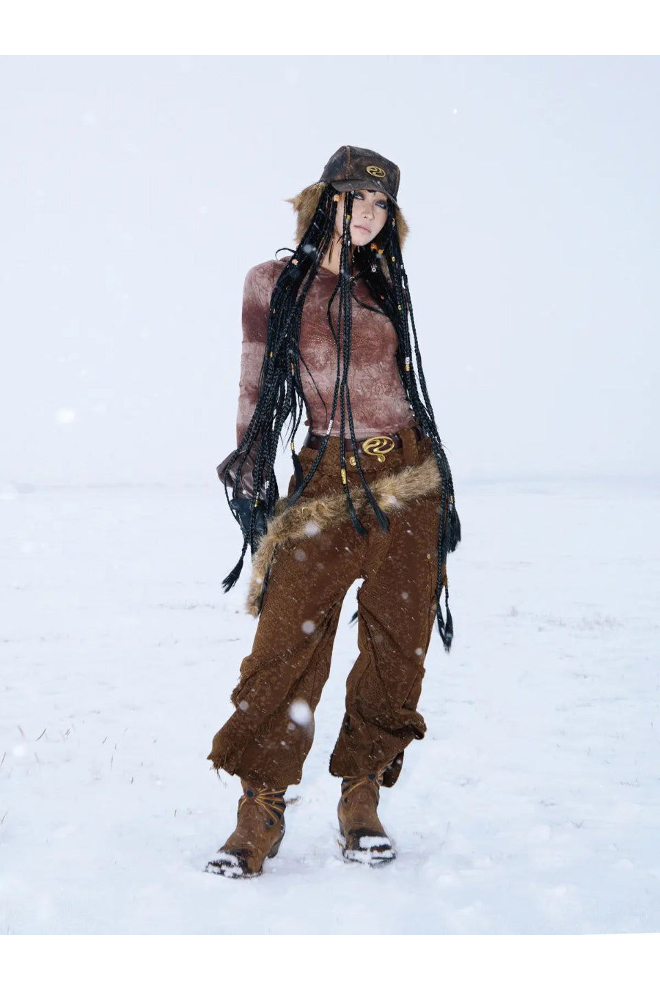 Brown Snake Print Denim Jeans