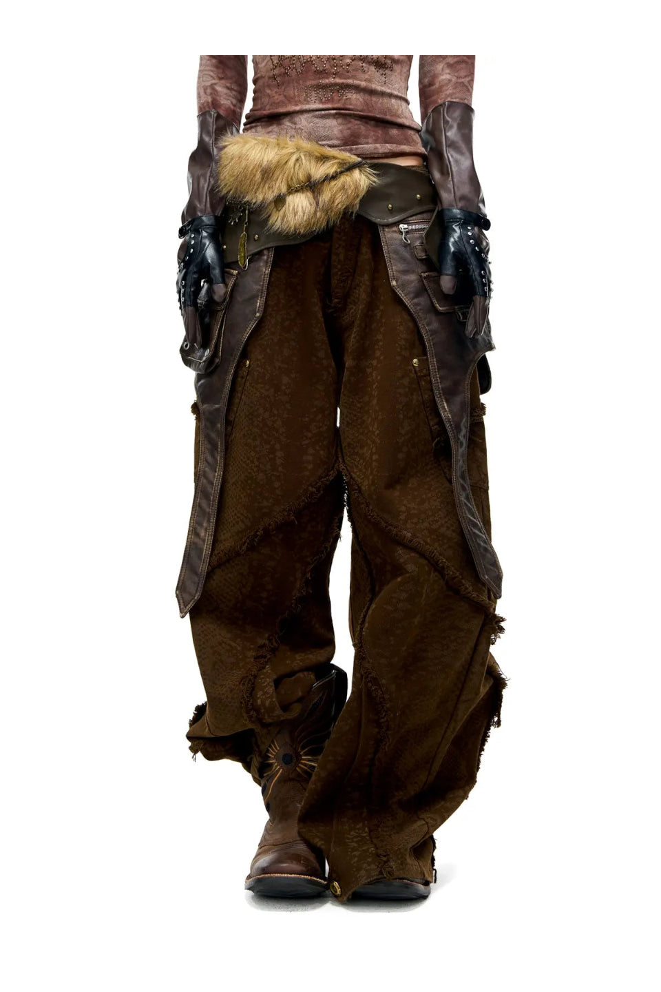 Brown Snake Print Denim Jeans