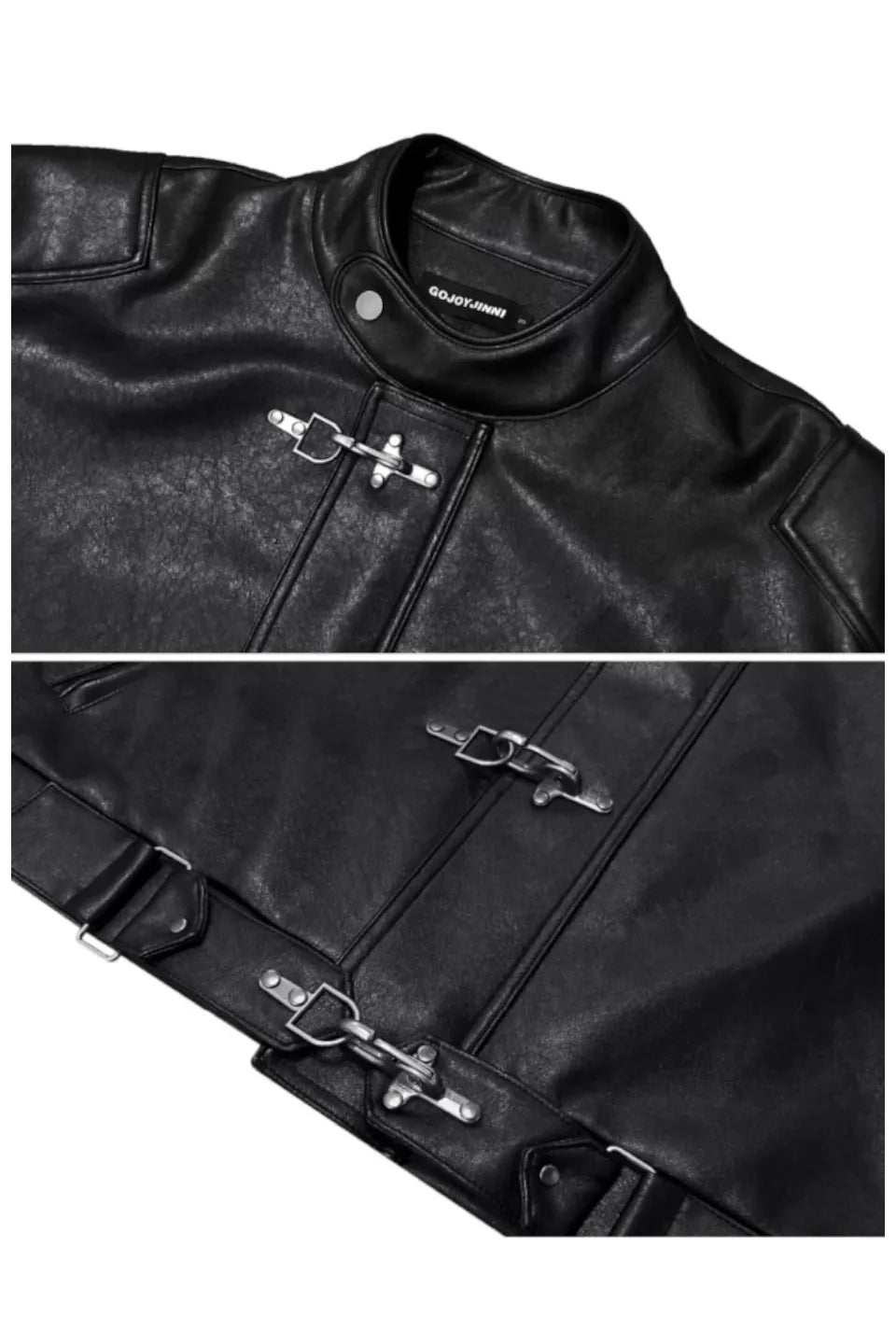 Buckle Closure Leather Jacket