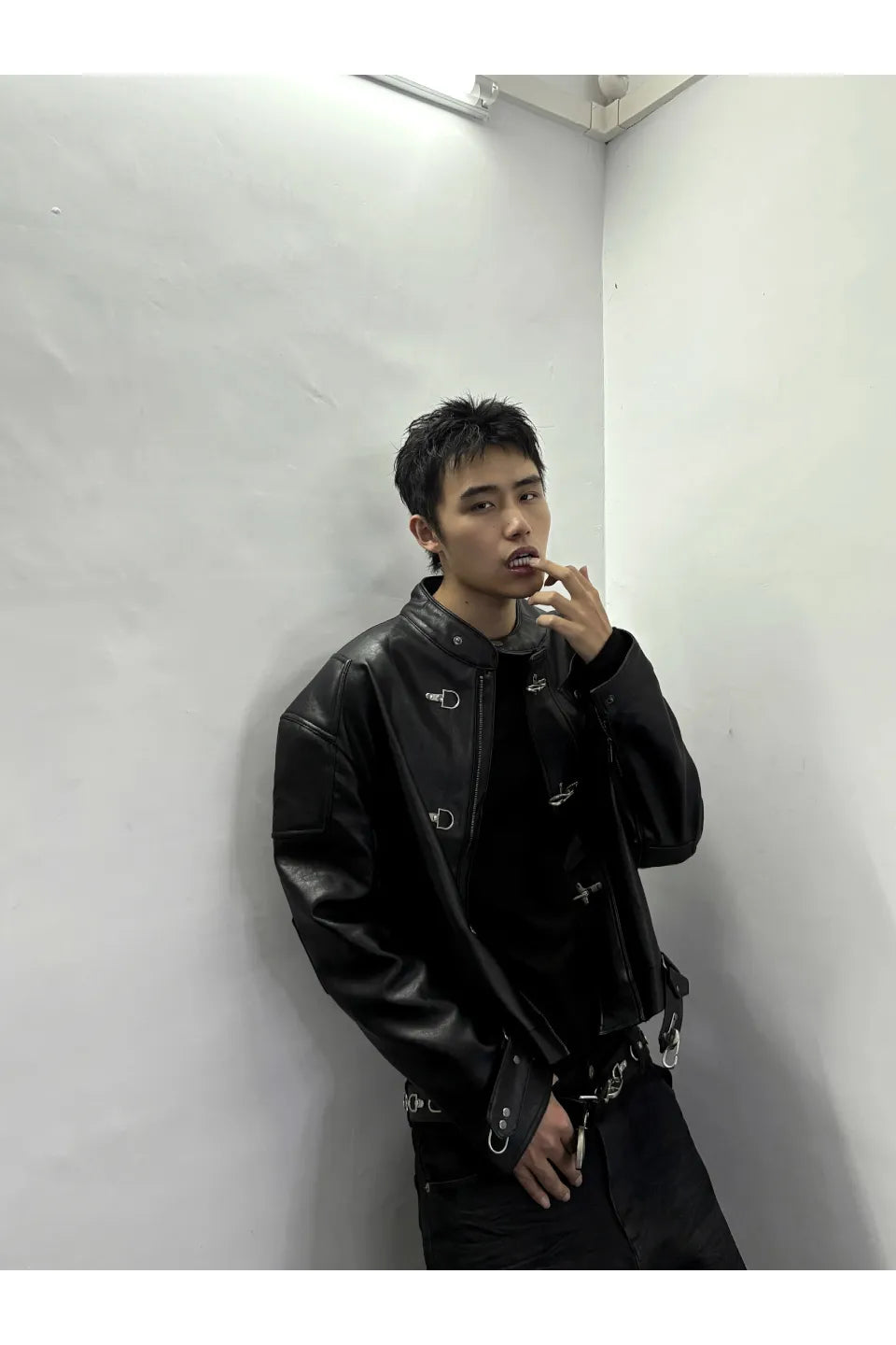 Buckle Closure Leather Jacket