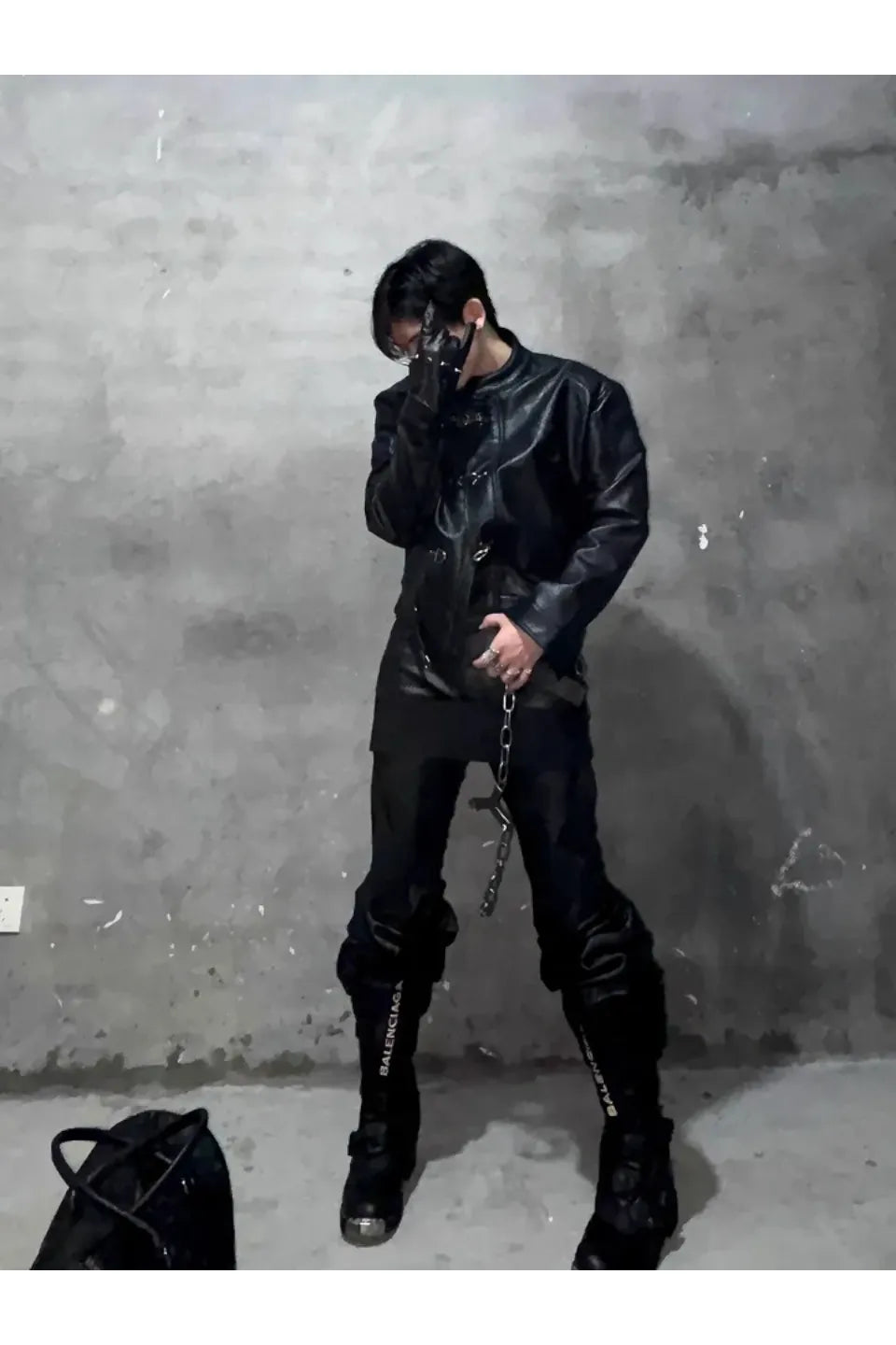 Buckle Closure Leather Jacket