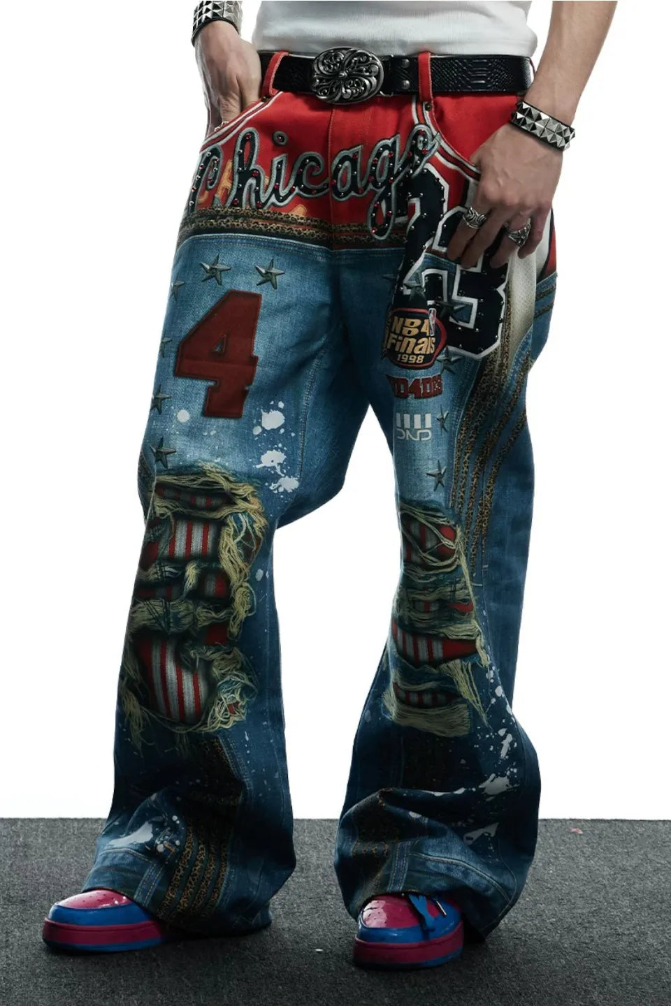 Bull Leopard Print Ripped Pants