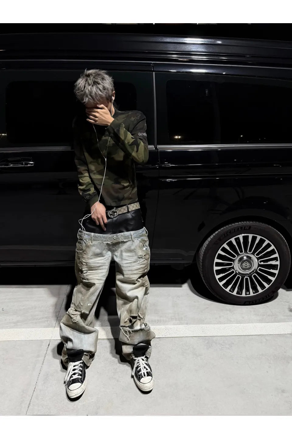 Camo Sprayed Dirty Wash Long Sleeve Boxy Tee