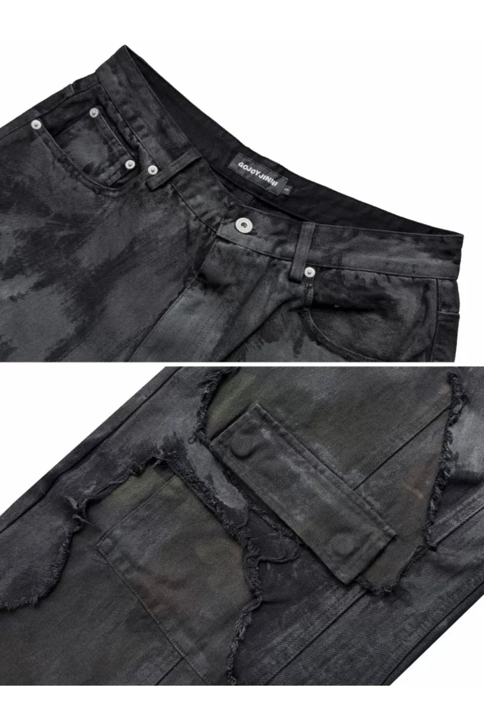 Camouflage Distressed Dirty Pocket Wide Leg Baggy Jeans
