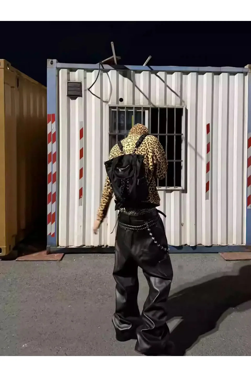 Camouflage Patchwork Leather Distressed Pants