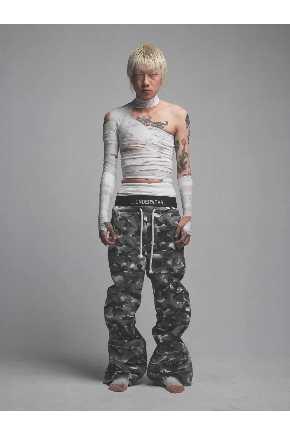 Camouflage Stained Double Waistband Trousers