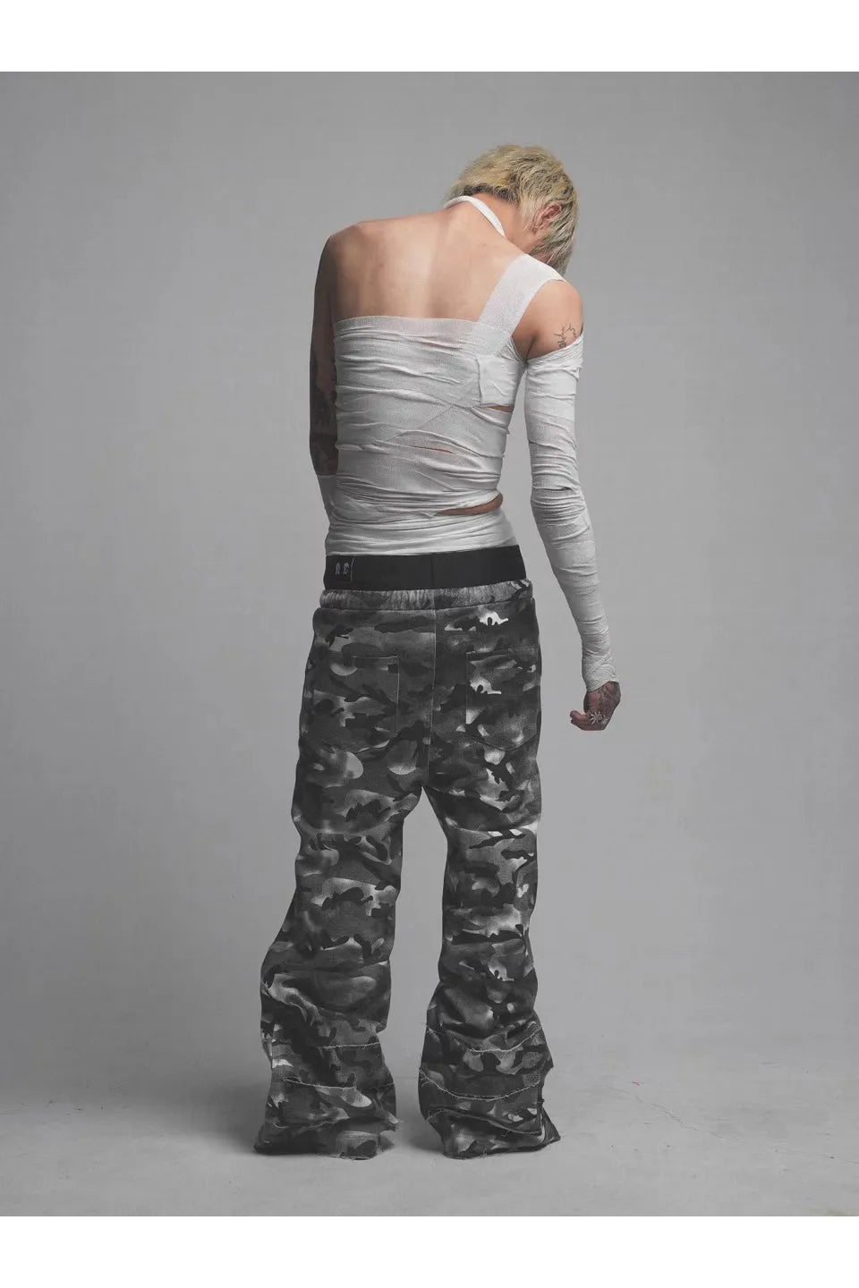 Camouflage Stained Double Waistband Trousers
