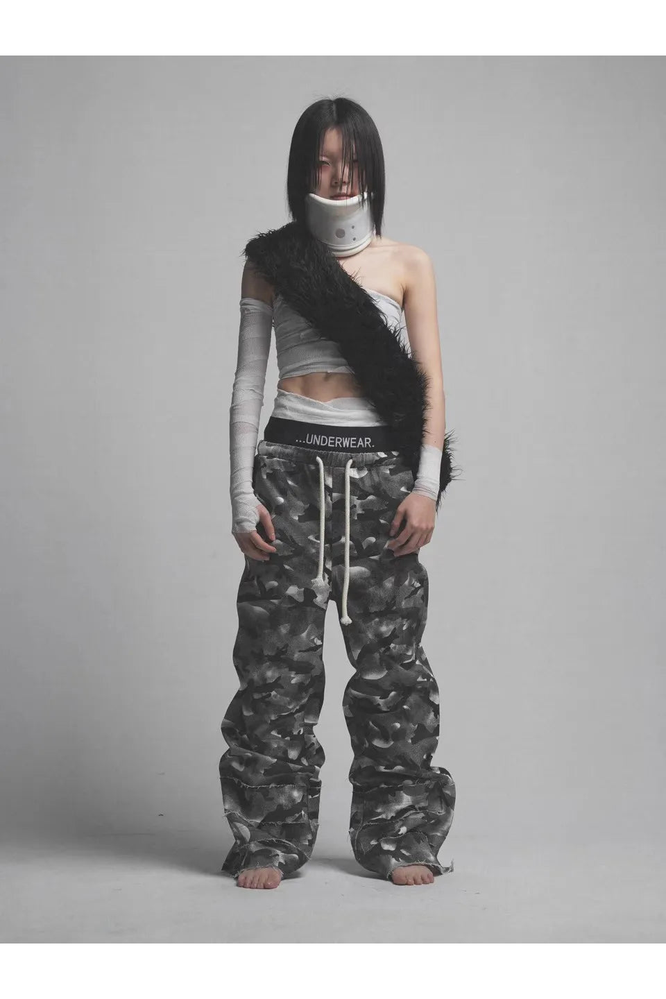 Camouflage Stained Double Waistband Trousers