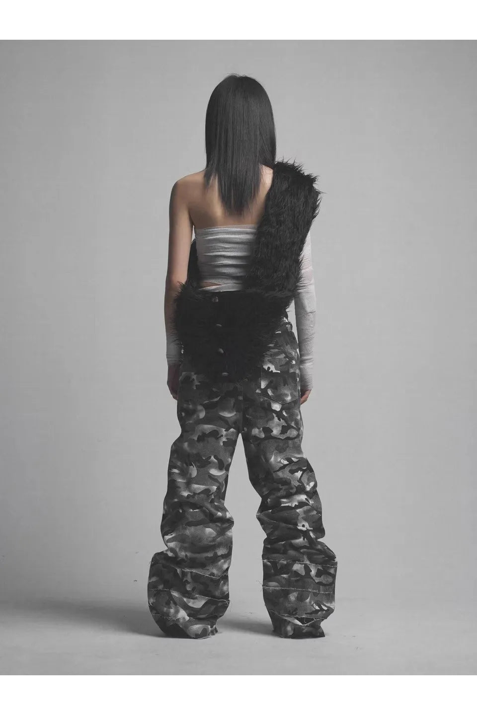 Camouflage Stained Double Waistband Trousers